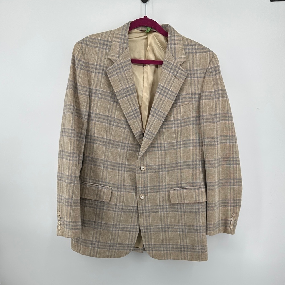 VTG‎ Classic Timeless Academia Preppy Retro Tan Plaid Men's Blazer Sz44L
